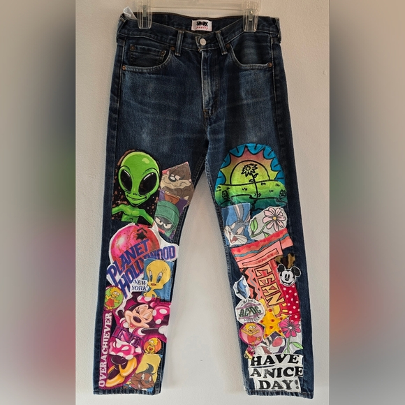 Levi's Denim - Spark Pretty Upcycled Levi's 505 Denim Jeans Sz 31 X 32 Streetwear Art To Wear
